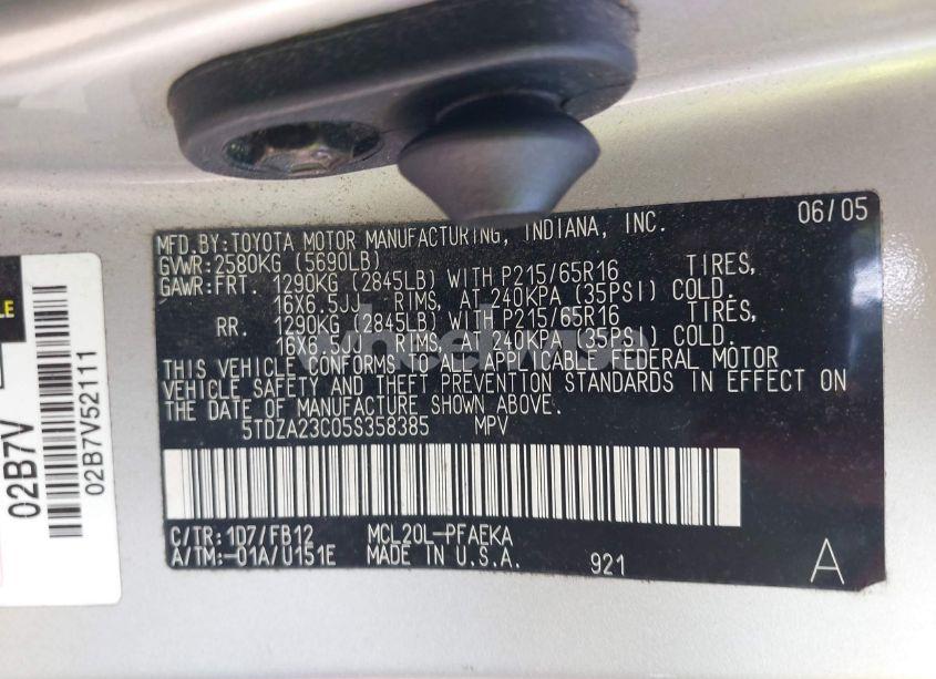 Photo 9 of 2005 Toyota Sienna LE (VIN 5TDZA23C05S358385)
