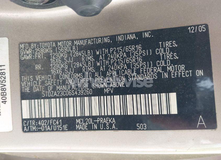 Photo 9 of 2006 Toyota Sienna LE (VIN 5TDZA23C06S439260)
