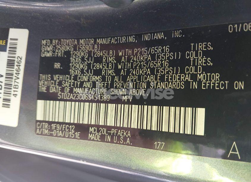 Photo 9 of 2006 Toyota Sienna LE (VIN 5TDZA23C06S451389)