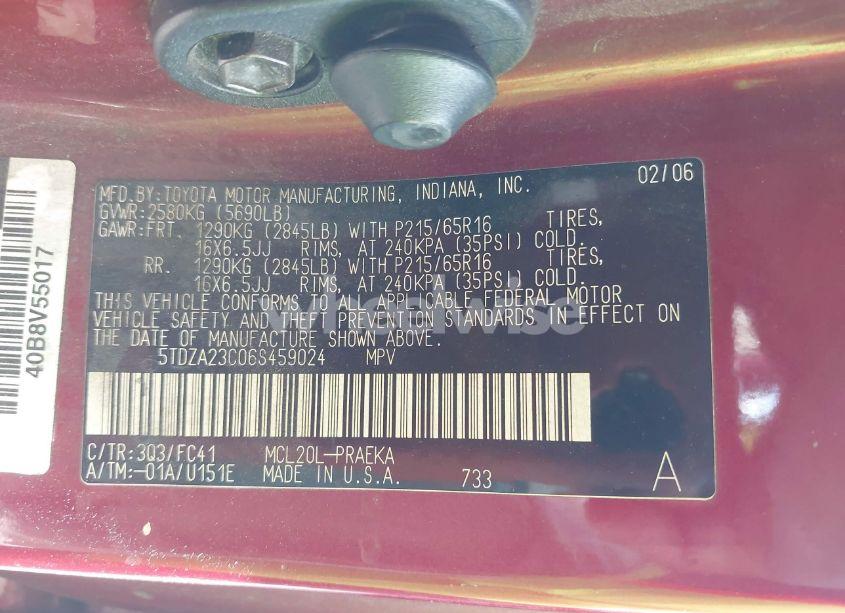 Photo 9 of 2006 Toyota Sienna LE (VIN 5TDZA23C06S459024)