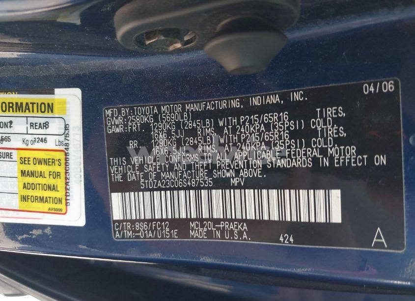 Photo 9 of 2006 Toyota Sienna LE (VIN 5TDZA23C06S487535)