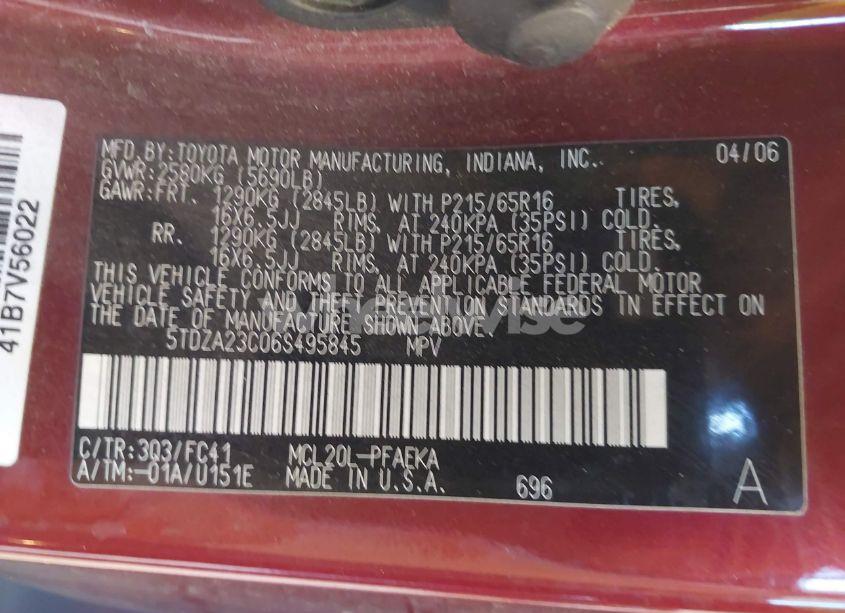 Photo 9 of 2006 Toyota Sienna CE/LE (VIN 5TDZA23C06S495845)