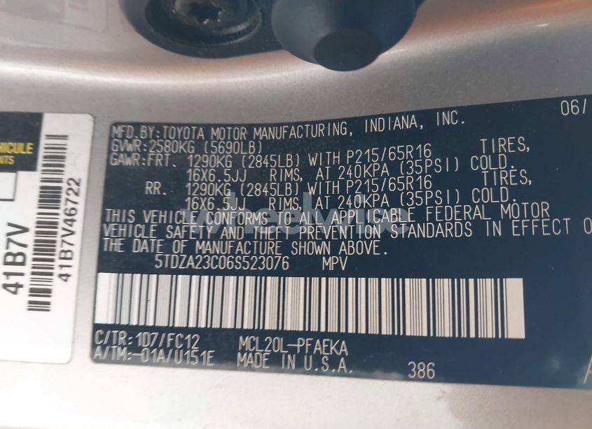 Photo 9 of 2006 Toyota Sienna LE (VIN 5TDZA23C06S523076)
