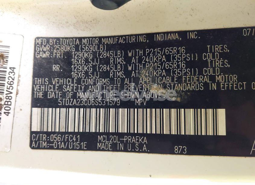 Photo 9 of 2006 Toyota Sienna LE (VIN 5TDZA23C06S531579)