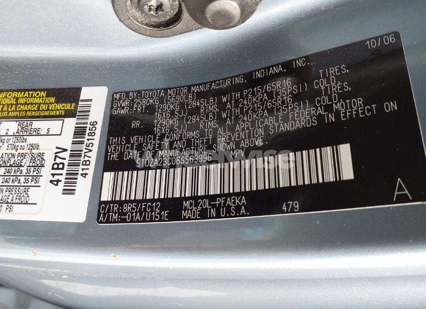Photo 9 of 2006 Toyota Sienna LE (VIN 5TDZA23C06S563996)