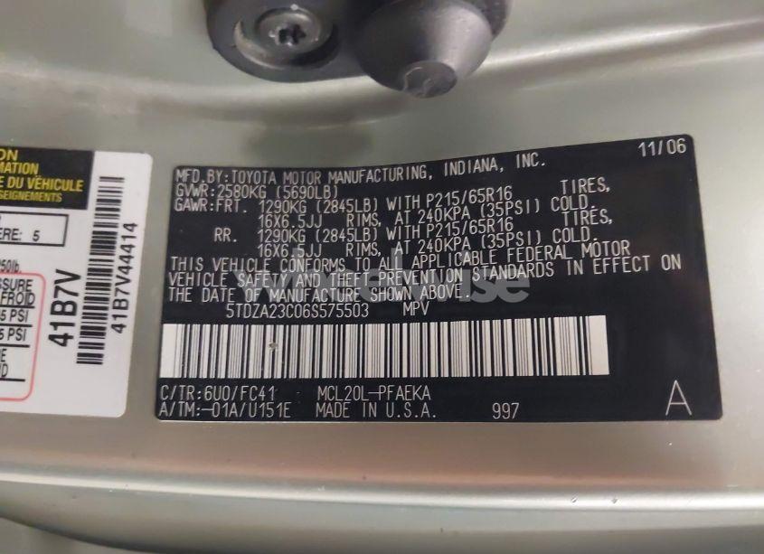 Photo 9 of 2006 Toyota Sienna LE (VIN 5TDZA23C06S575503)