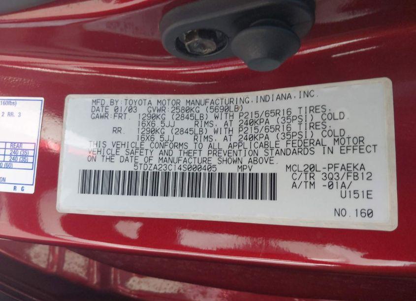 Photo 9 of 2004 Toyota Sienna LE (VIN 5TDZA23C14S000405)