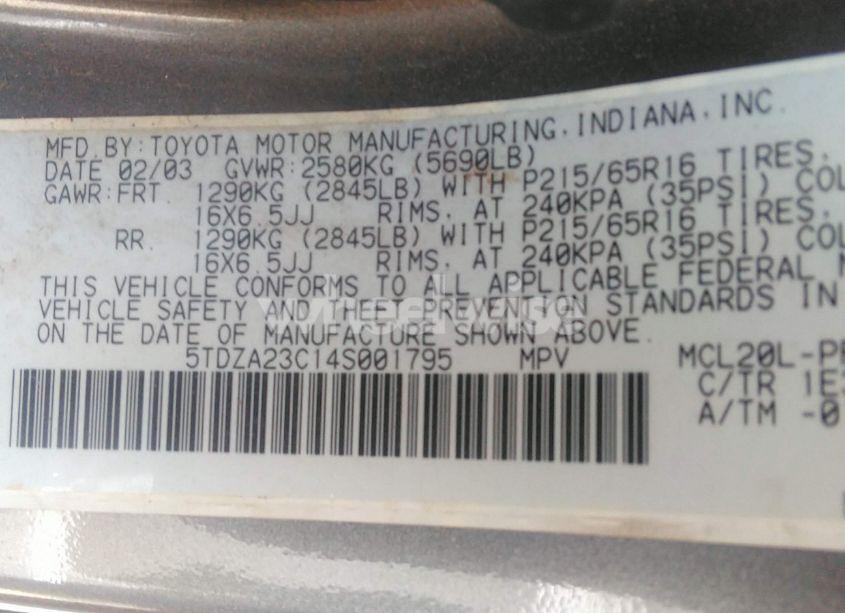Photo 9 of 2004 Toyota Sienna LE (VIN 5TDZA23C14S001795)