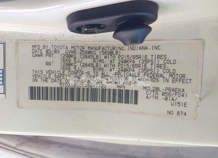 Photo 9 of 2004 Toyota Sienna CE (VIN 5TDZA23C14S017723)