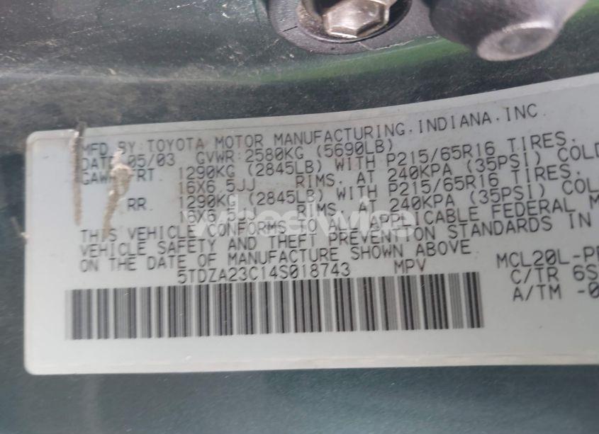 Photo 9 of 2004 Toyota Sienna LE (VIN 5TDZA23C14S018743)
