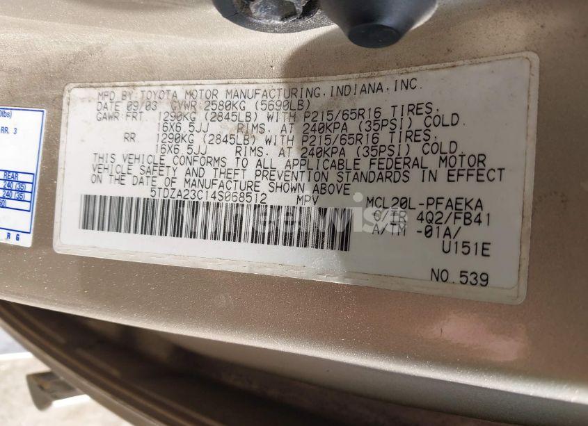 Photo 9 of 2004 Toyota Sienna LE (VIN 5TDZA23C14S068512)