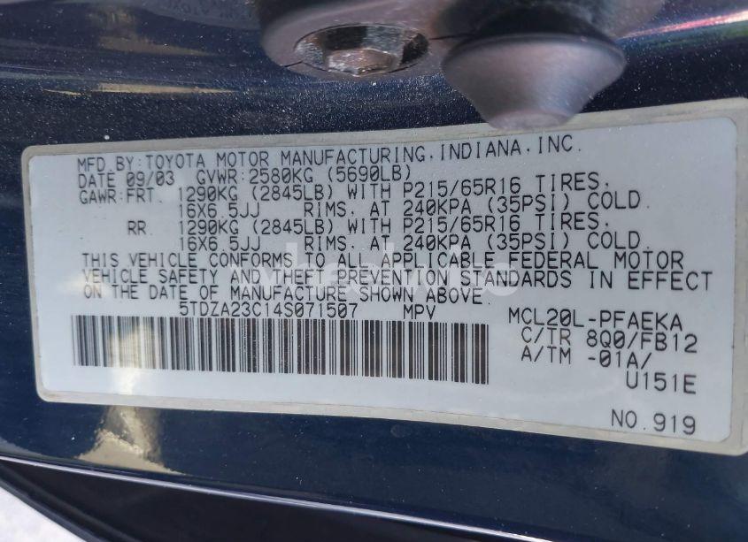 Photo 9 of 2004 Toyota Sienna LE (VIN 5TDZA23C14S071507)