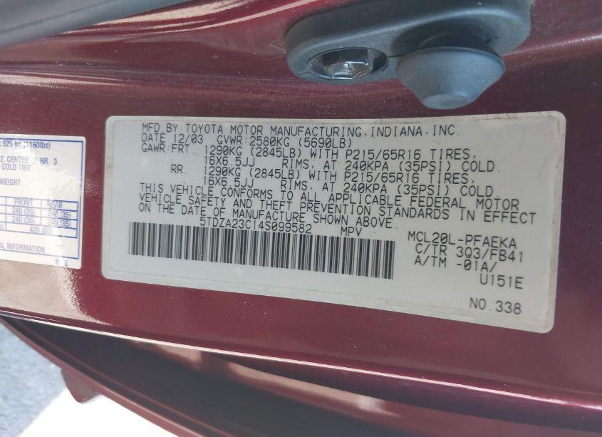 Photo 9 of 2004 Toyota Sienna LE (VIN 5TDZA23C14S099582)