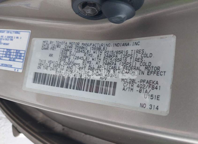 Photo 9 of 2004 Toyota Sienna LE (VIN 5TDZA23C14S101329)