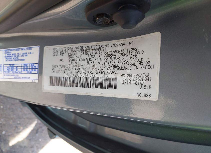 Photo 9 of 2004 Toyota Sienna LE (VIN 5TDZA23C14S141393)