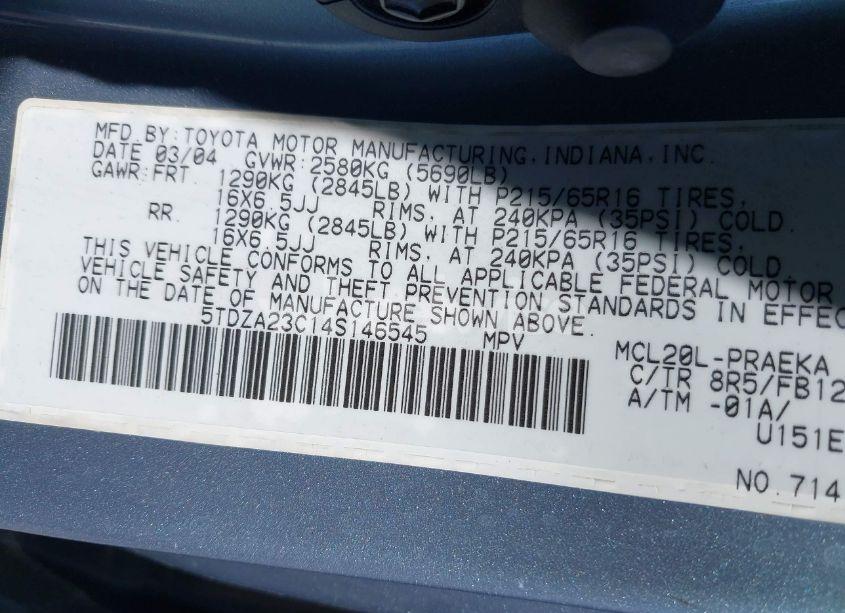 Photo 9 of 2004 Toyota Sienna LE (VIN 5TDZA23C14S146545)