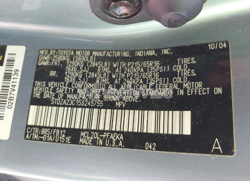 Photo 9 of 2005 Toyota Sienna LE (VIN 5TDZA23C15S245755)