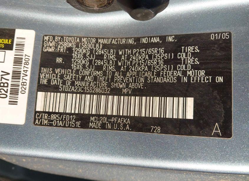 Photo 9 of 2005 Toyota Sienna CE (VIN 5TDZA23C15S286032)