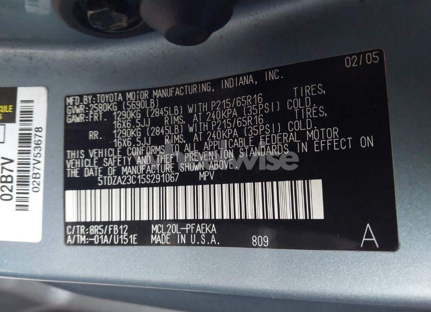 Photo 9 of 2005 Toyota Sienna LE (VIN 5TDZA23C15S291067)