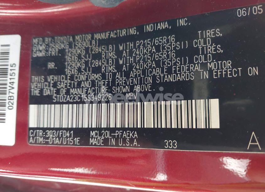 Photo 9 of 2005 Toyota Sienna CE (VIN 5TDZA23C15S349226)