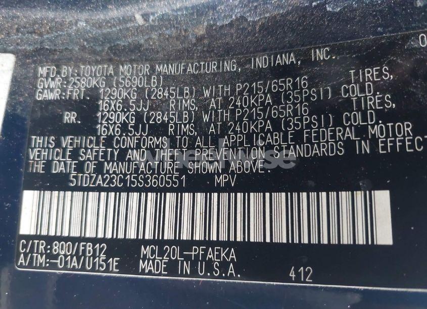 Photo 9 of 2005 Toyota Sienna LE (VIN 5TDZA23C15S360551)