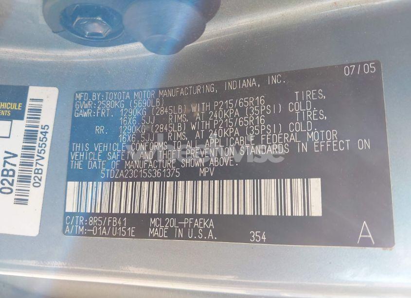 Photo 9 of 2005 Toyota Sienna LE (VIN 5TDZA23C15S361375)