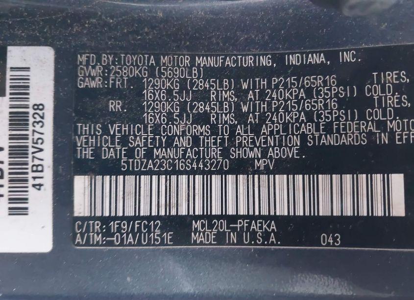 Photo 9 of 2006 Toyota Sienna LE (VIN 5TDZA23C16S443270)
