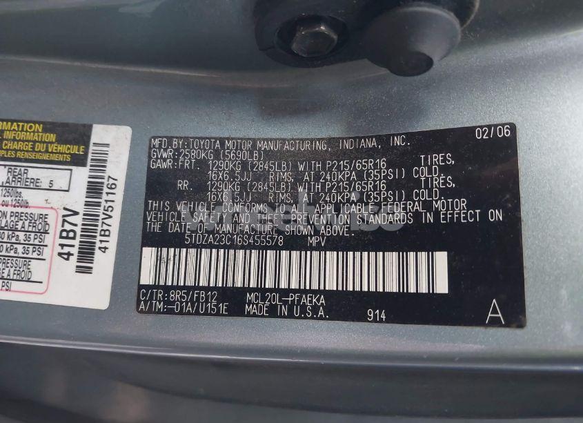 Photo 9 of 2006 Toyota Sienna CE (VIN 5TDZA23C16S455578)