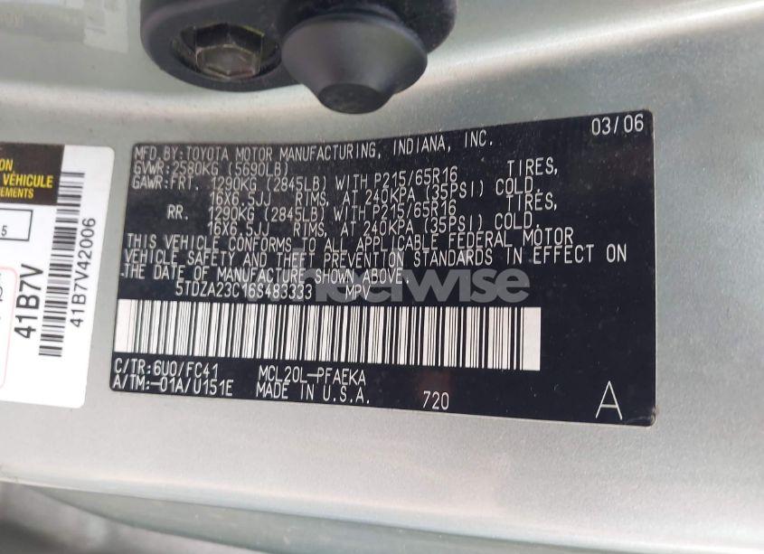 Photo 9 of 2006 Toyota Sienna LE (VIN 5TDZA23C16S483333)