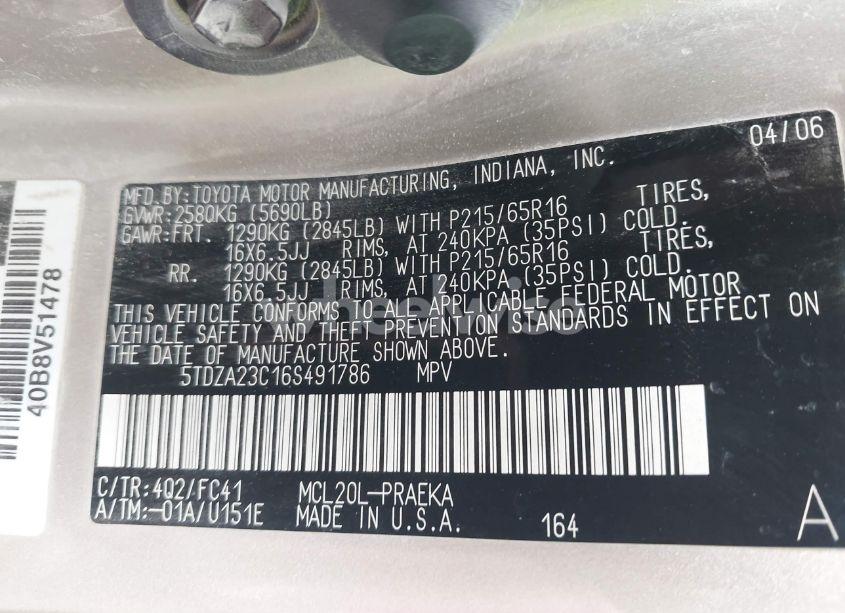 Photo 9 of 2006 Toyota Sienna LE (VIN 5TDZA23C16S491786)