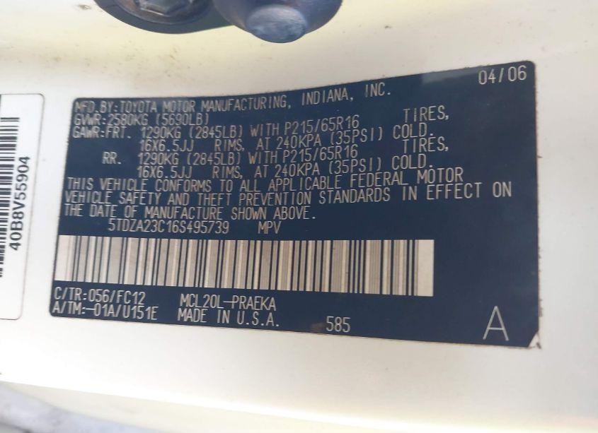 Photo 9 of 2006 Toyota Sienna LE (VIN 5TDZA23C16S495739)