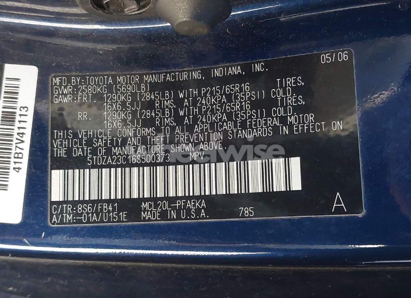 Photo 9 of 2006 Toyota Sienna CE (VIN 5TDZA23C16S500373)