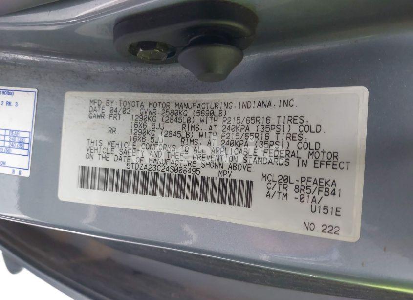 Photo 9 of 2004 Toyota Sienna LE (VIN 5TDZA23C24S008495)