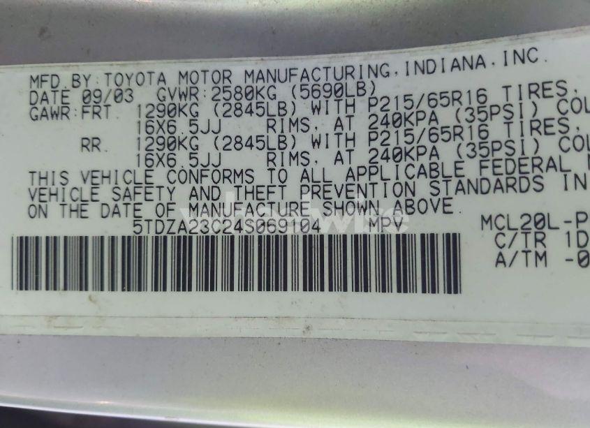 Photo 9 of 2004 Toyota Sienna CE (VIN 5TDZA23C24S069104)