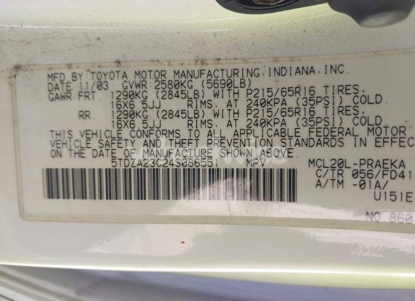 Photo 9 of 2004 Toyota Sienna CE (VIN 5TDZA23C24S086551)