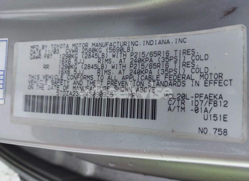 Photo 9 of 2004 Toyota Sienna LE (VIN 5TDZA23C24S090955)