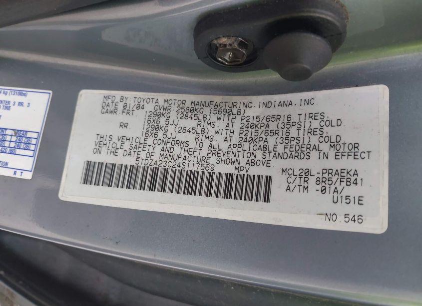 Photo 9 of 2004 Toyota Sienna LE (VIN 5TDZA23C24S117569)