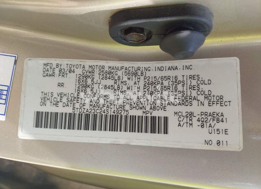 Photo 9 of 2004 Toyota Sienna LE (VIN 5TDZA23C24S149275)