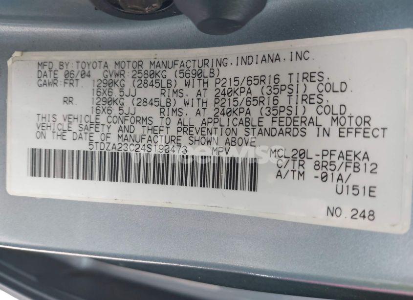 Photo 9 of 2004 Toyota Sienna LE (VIN 5TDZA23C24S190473)