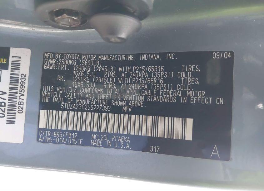 Photo 9 of 2005 Toyota Sienna LE (VIN 5TDZA23C25S227393)