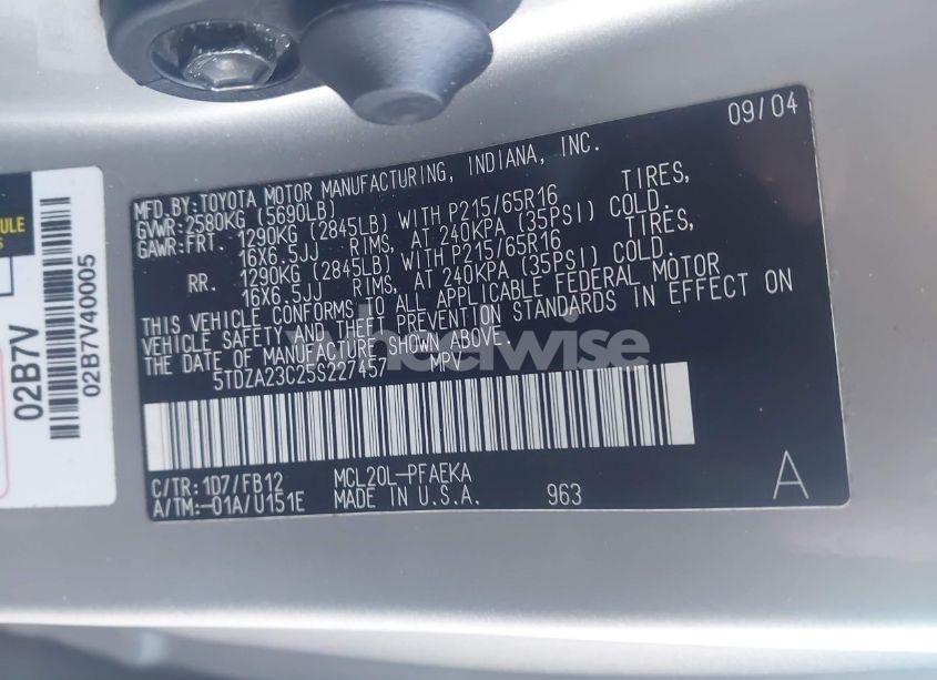 Photo 9 of 2005 Toyota Sienna LE (VIN 5TDZA23C25S227457)