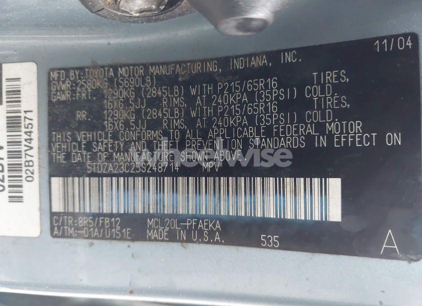 Photo 9 of 2005 Toyota Sienna LE (VIN 5TDZA23C25S248714)