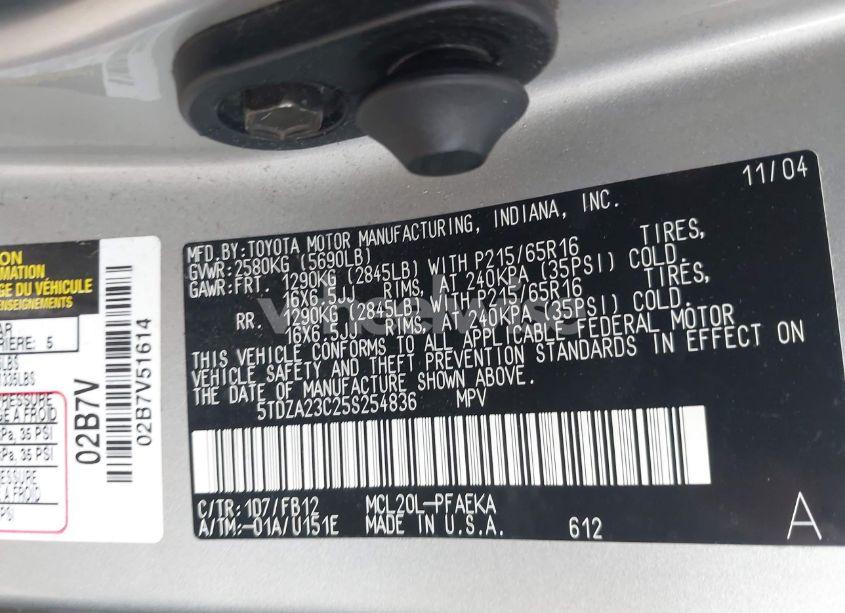 Photo 9 of 2005 Toyota Sienna LE (VIN 5TDZA23C25S254836)