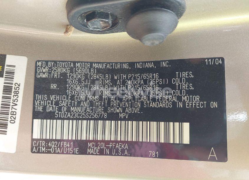 Photo 9 of 2005 Toyota Sienna LE (VIN 5TDZA23C25S256778)