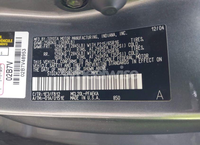 Photo 9 of 2005 Toyota Sienna LE (VIN 5TDZA23C25S269840)