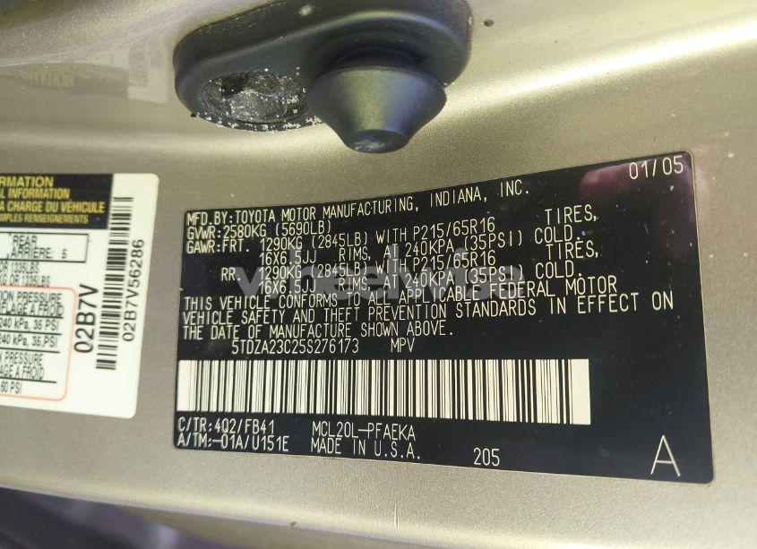 Photo 9 of 2005 Toyota Sienna LE (VIN 5TDZA23C25S276173)