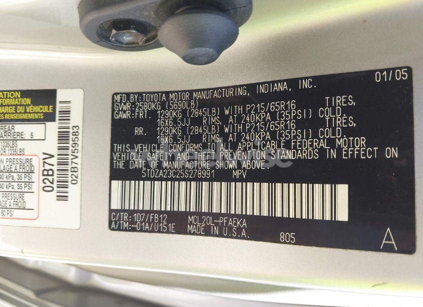 Photo 9 of 2005 Toyota Sienna LE (VIN 5TDZA23C25S278991)