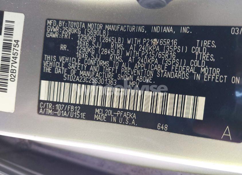 Photo 9 of 2005 Toyota Sienna LE (VIN 5TDZA23C25S301363)