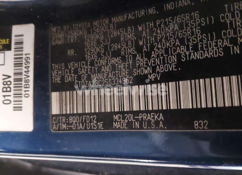 Photo 9 of 2005 Toyota Sienna CE (VIN 5TDZA23C25S334962)