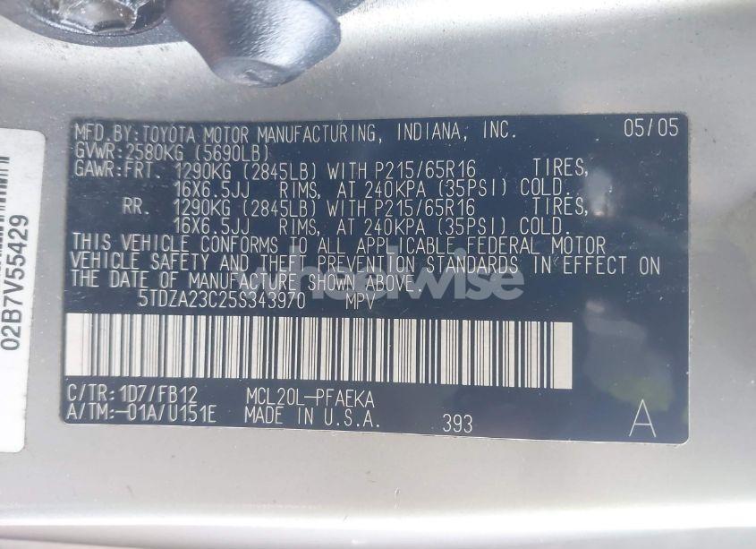 Photo 9 of 2005 Toyota Sienna LE (VIN 5TDZA23C25S343970)